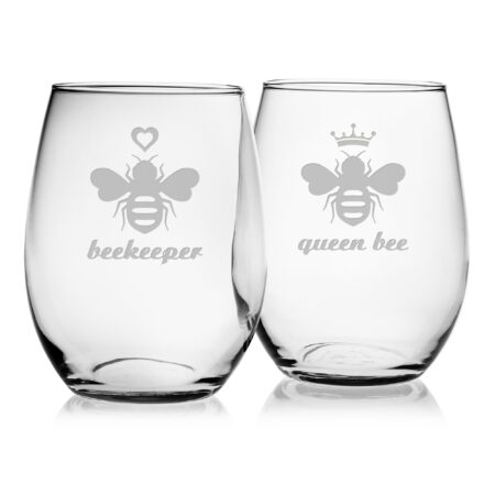 Queen Bee & Beekeeper - Set of Two Stemless Wine
