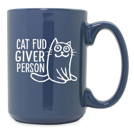 Cat Fud Giver Person Steel Blue Ceramic Mug
