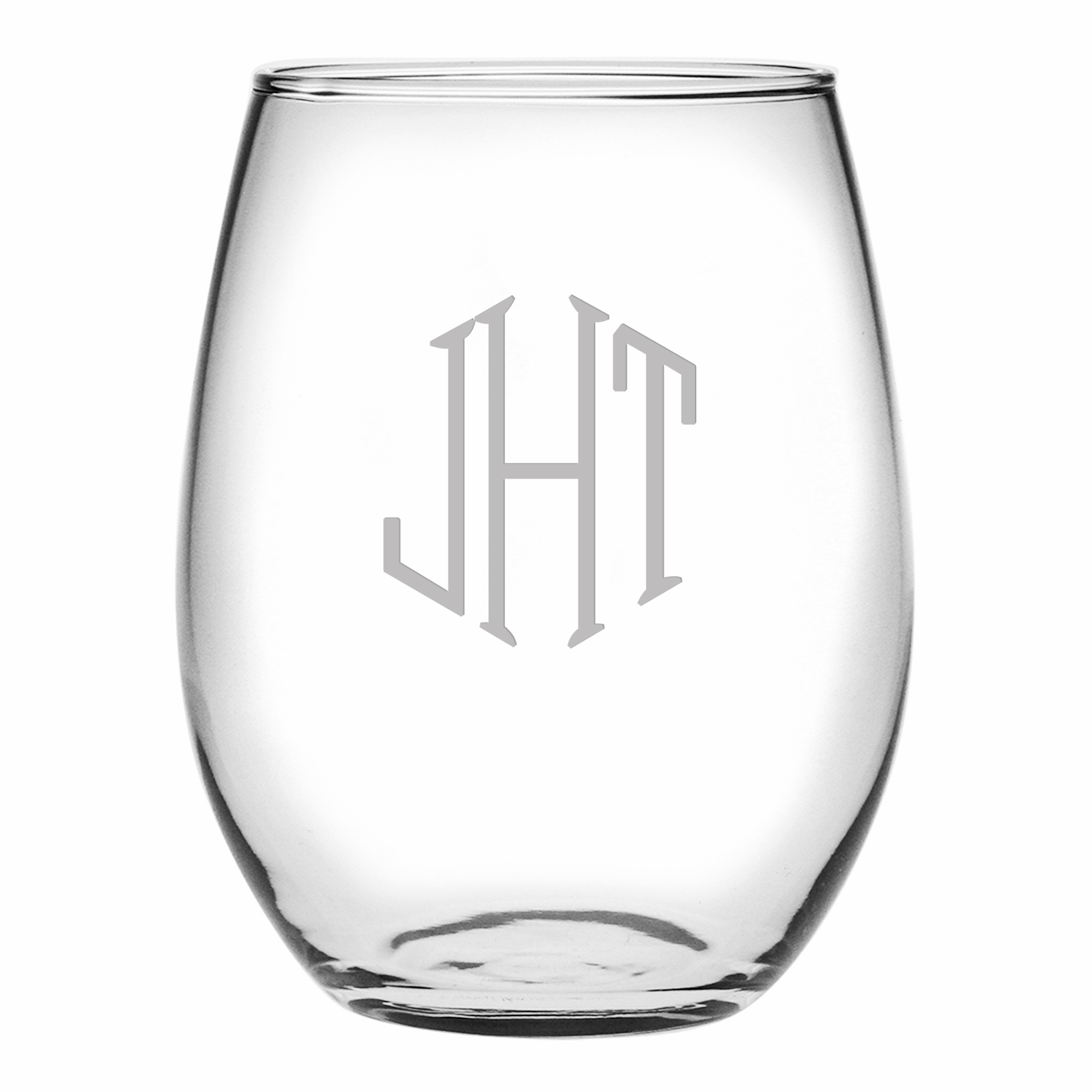 Set of 4  Stemless Wine Glasses with Hand Cut Monogram, 21 oz