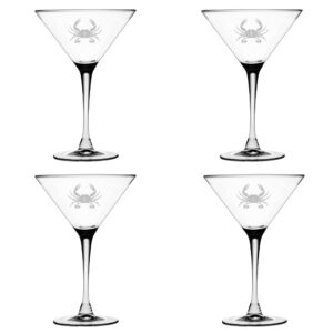 Set of Four Martini Glasses with Blue Crab Design