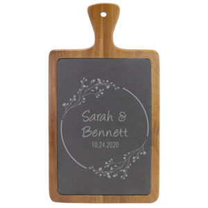 Personalized Name and Date on Wooden and Slate Cheese Board