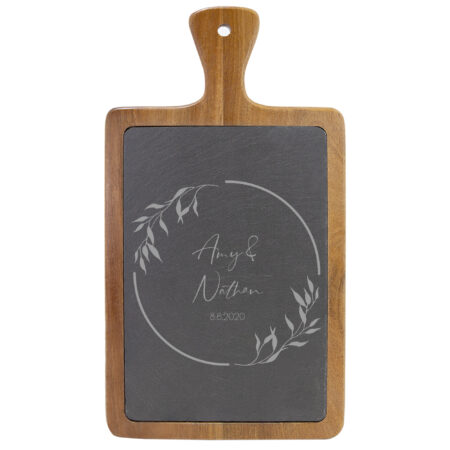 Personalized Names and Date on Wooden and Slate Cheese Board