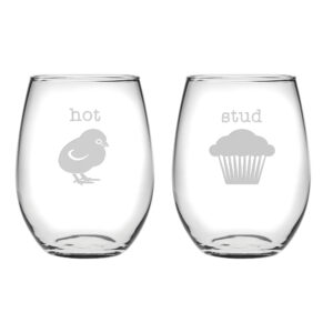 Hot Chick and stud muffin stemless wine glass