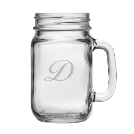 Single Initial Script font on Handled Drinking Jar Glass