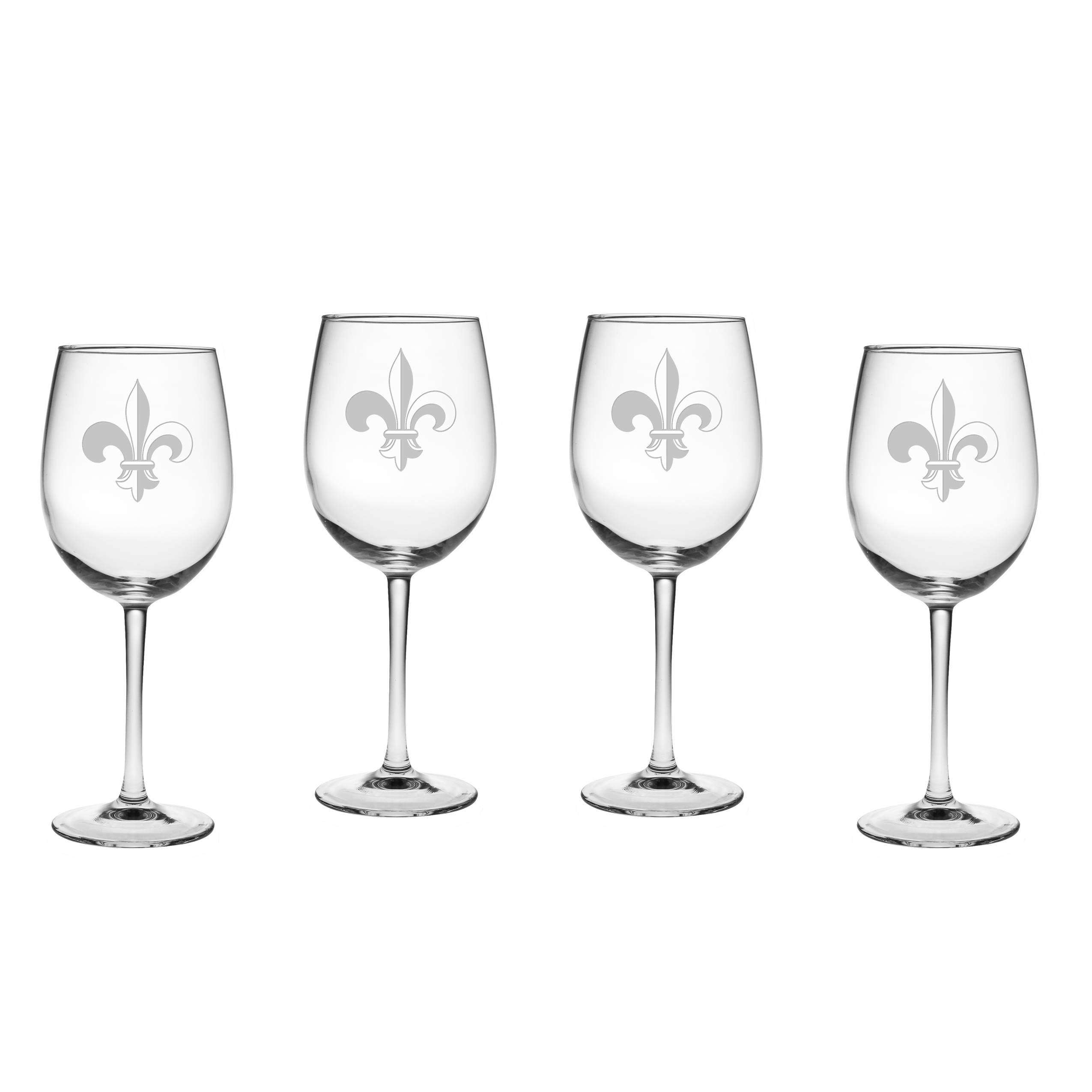 Wine Glasses Fleur de Lis Design Set of 4 Hand Etched 