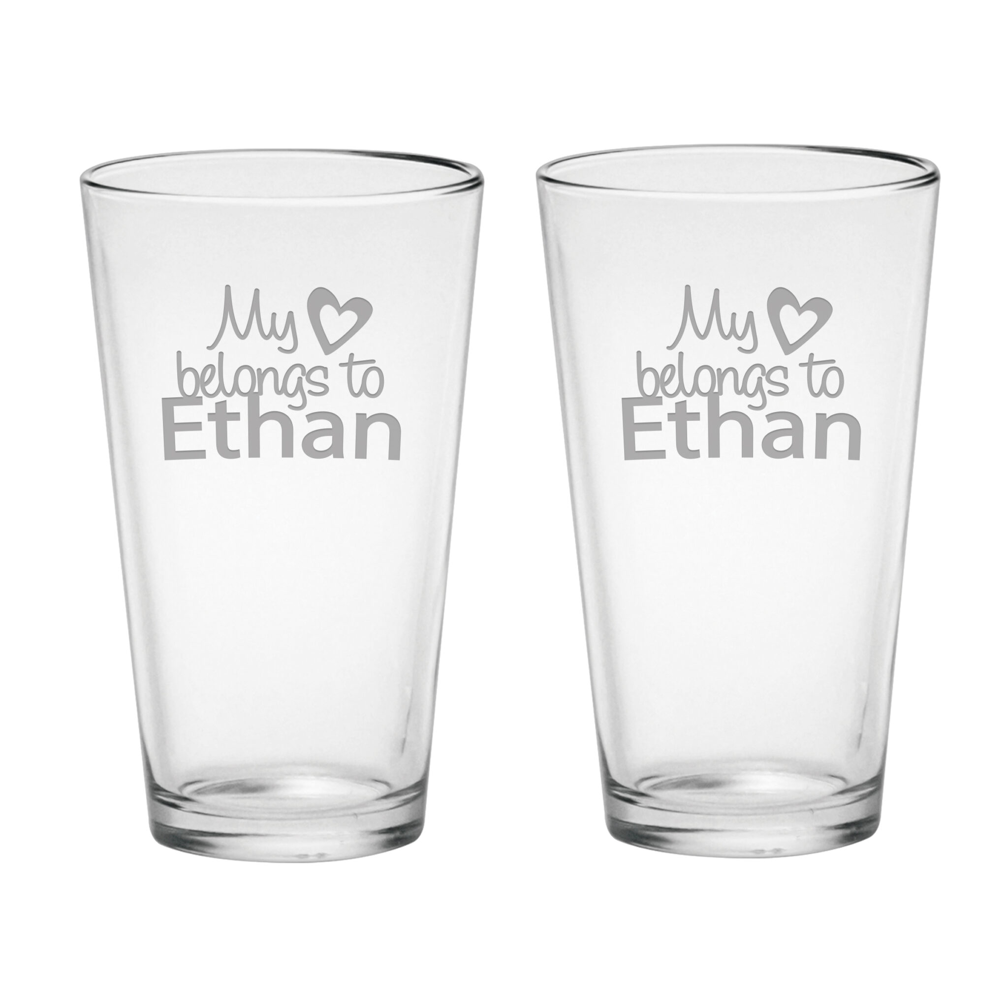 My Heart Belong To Personalization Beer Pint Glasses Set of Two