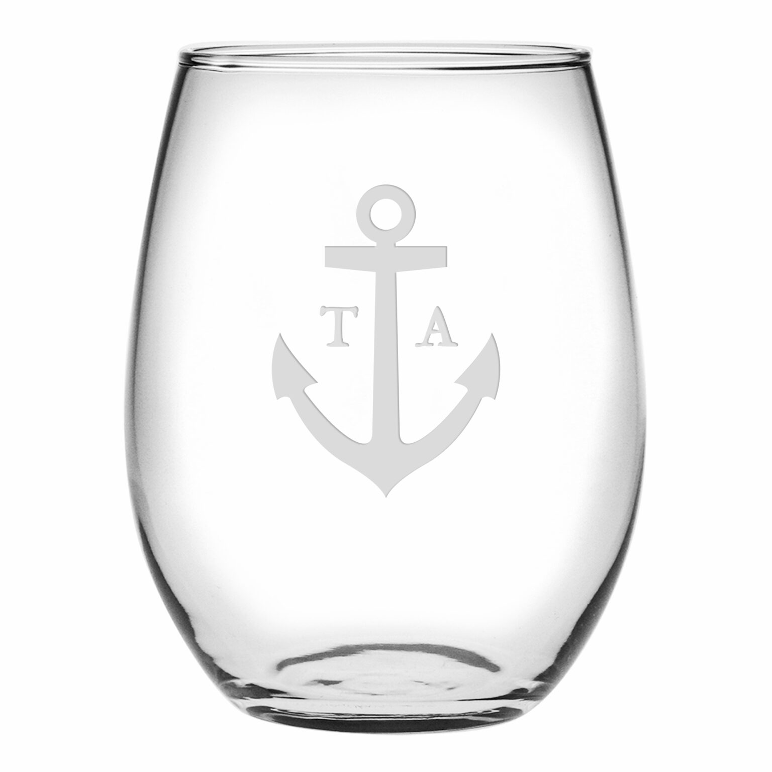 Personalized Anchor 2 Initials Stemless Wine Glass