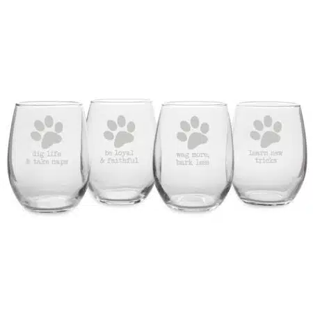 Dog Wisdom - Etched Stemless Wine Glasses - Set of Four