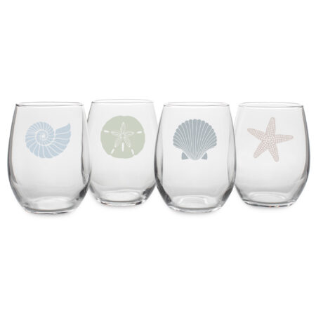 Seashore Assortment - Multi-Color - Stemless Wine Glasses - Set of Four