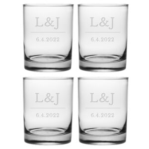 Bride and Groom Initials and Wedding Date on a whiskey glass - wedding gift
