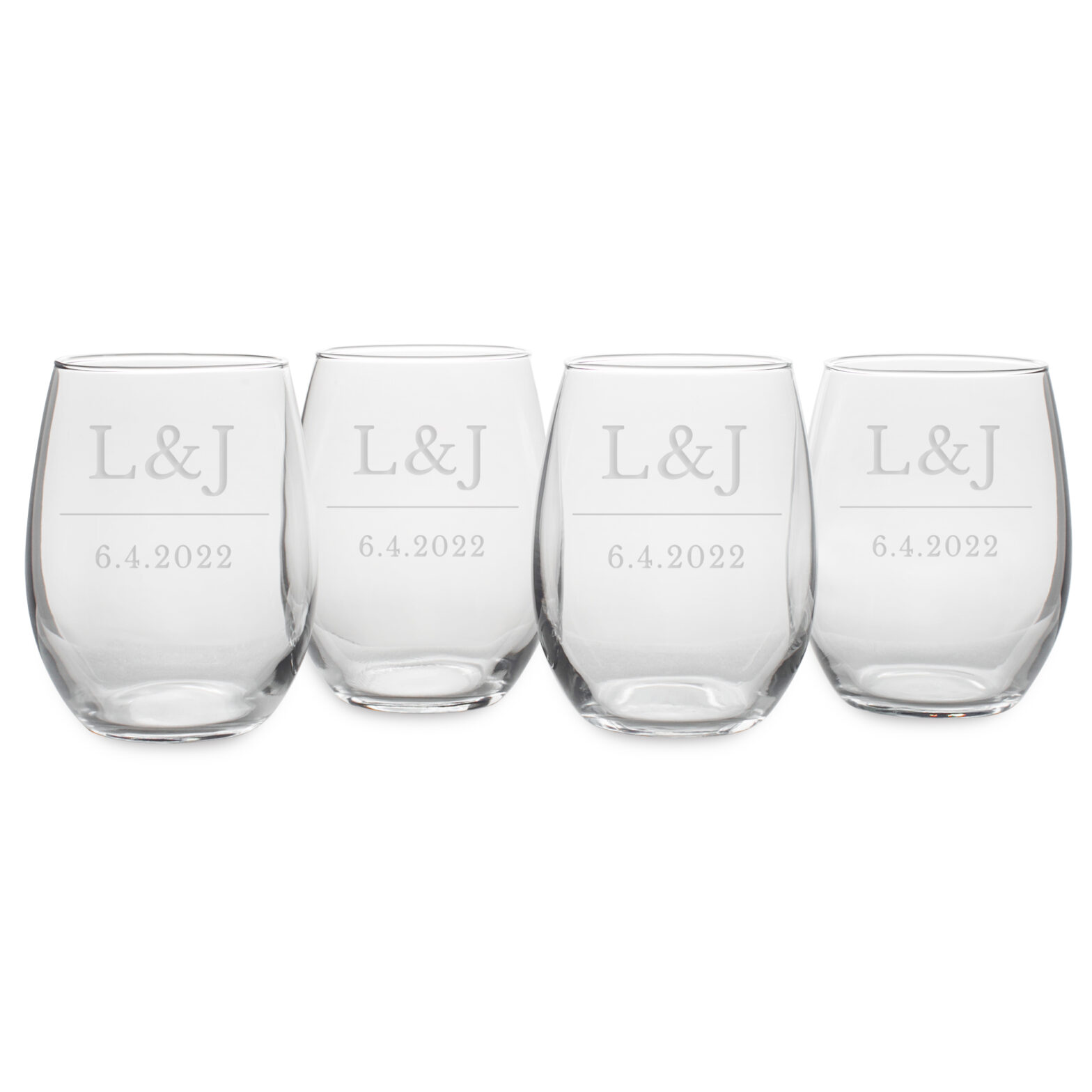 Initials & Date Wedding Gift Stemless Wine Or Whiskey Glasses