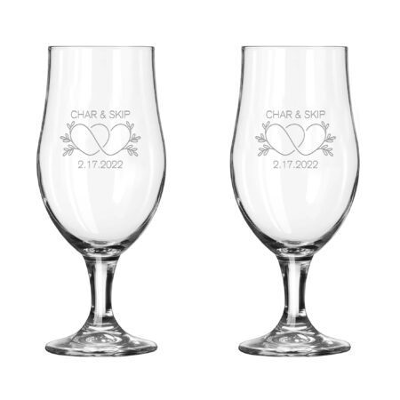 Personalized Munique Beer Glasses with the Design of Couple Hearts with personalized names and date