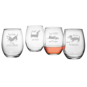 Dachshund Assortment Stemless Wine Set 4