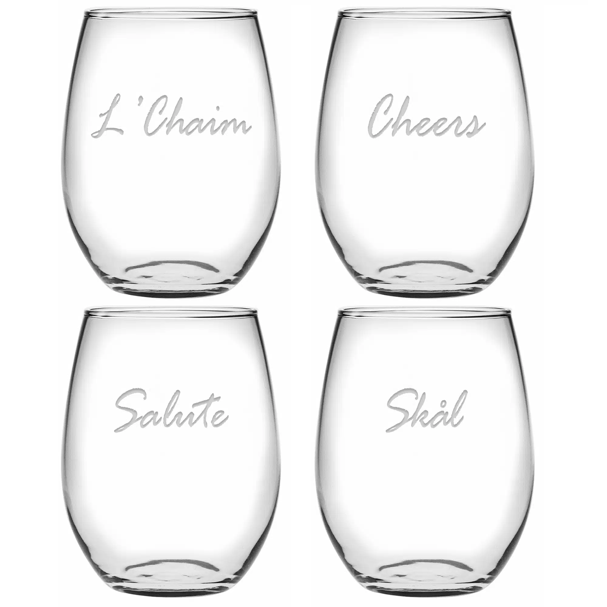 Cheers Around The World - Stemless Wine Glass - Set of 4