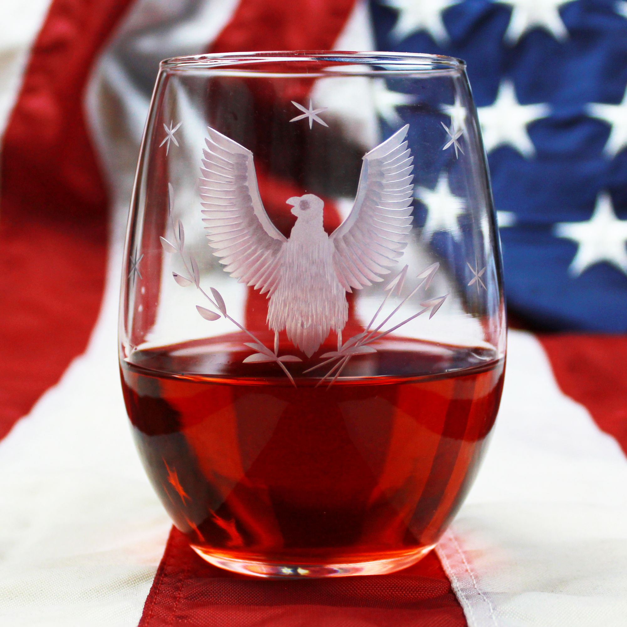 Eagle Hand Cut Stemless Wine Glass