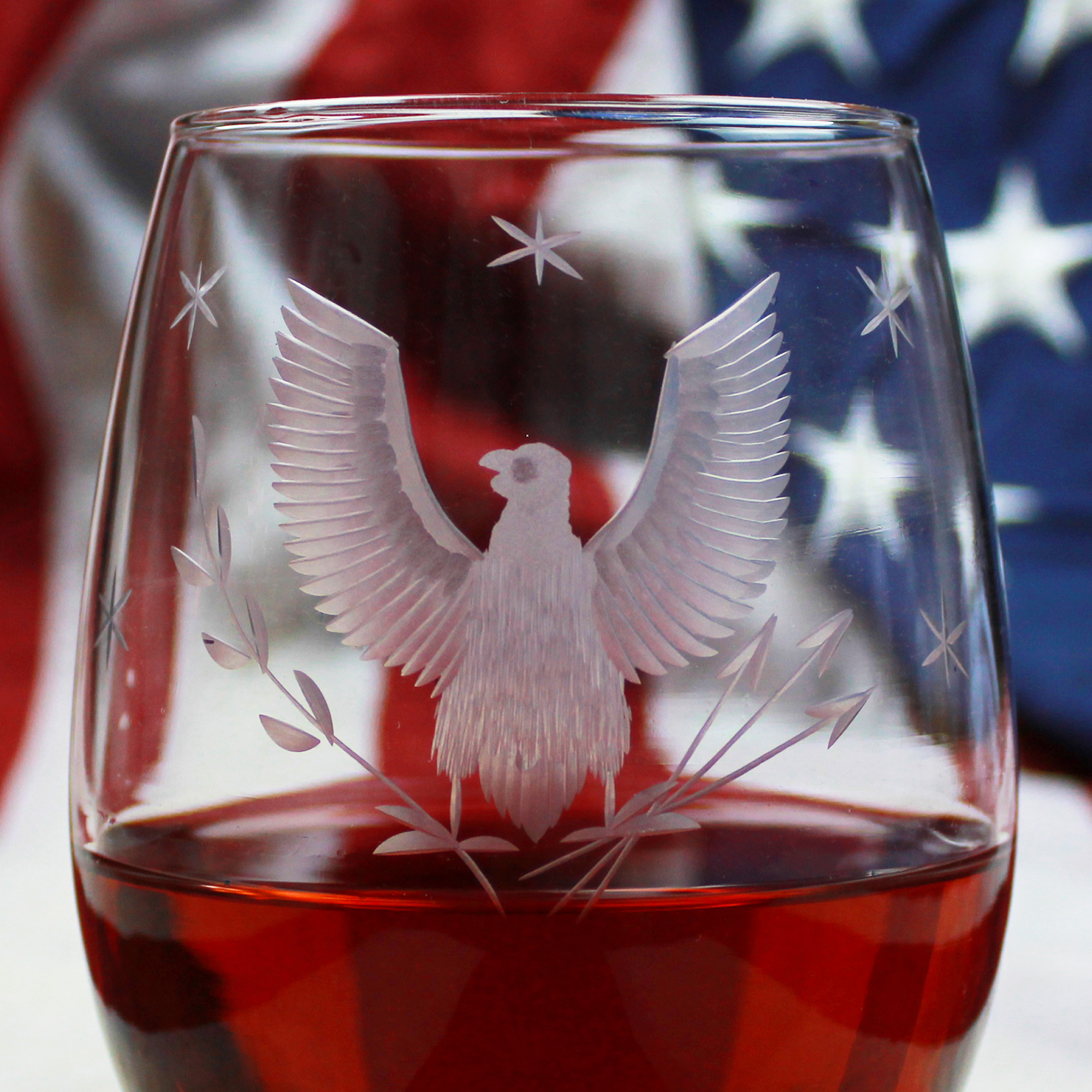 Eagle Hand Cut Stemless Wine Glass Zoom