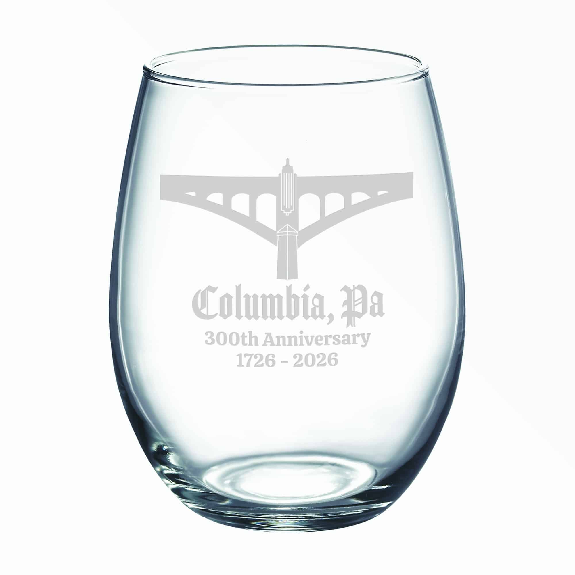 Columbia 300th Anniversary Stemless Wine Glass
